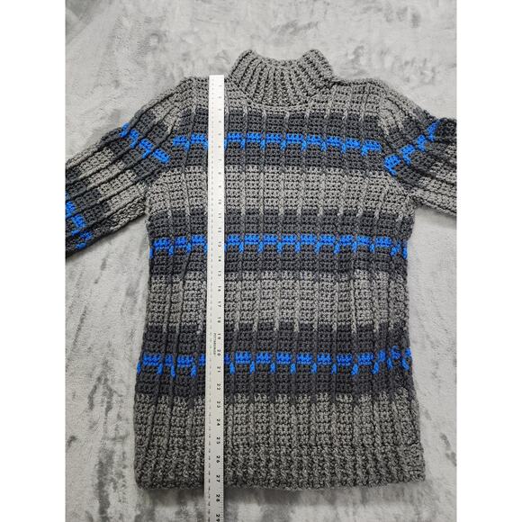 Vintage Hand Made Striped Mock Neck Pullover Sweater Size M Gray Blue Stretch - Picture 4 of 5